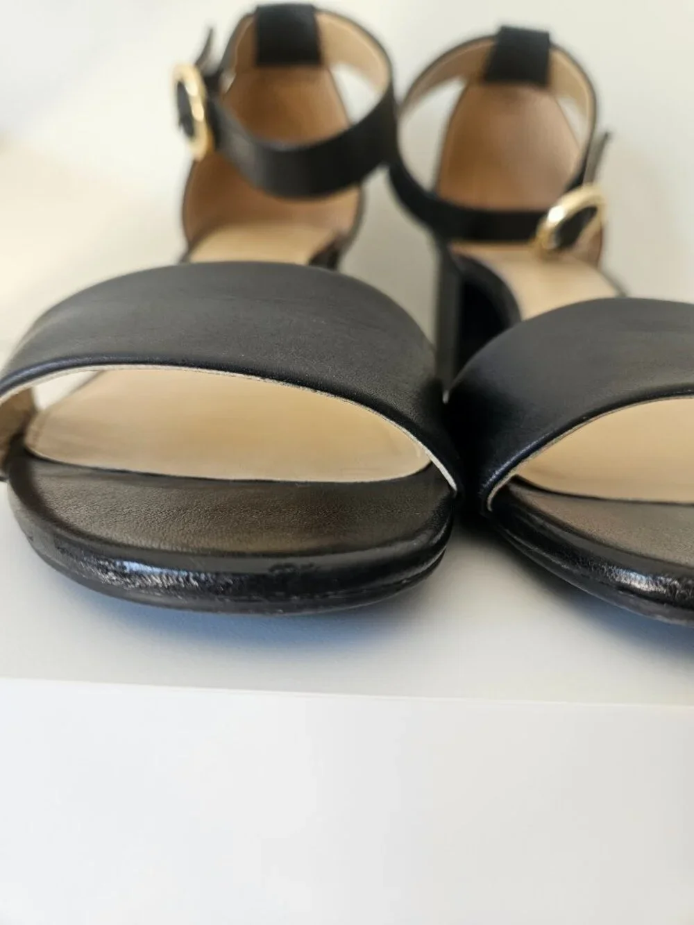 Michael Kors Black Leather Block Heel Ankle Strap Sandals, Size 7.5